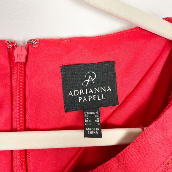 Adrianna Papell Red Coral Lace Sheath Midi Knee Length Cocktail Dress Size US 4 - Picture 6 of 8